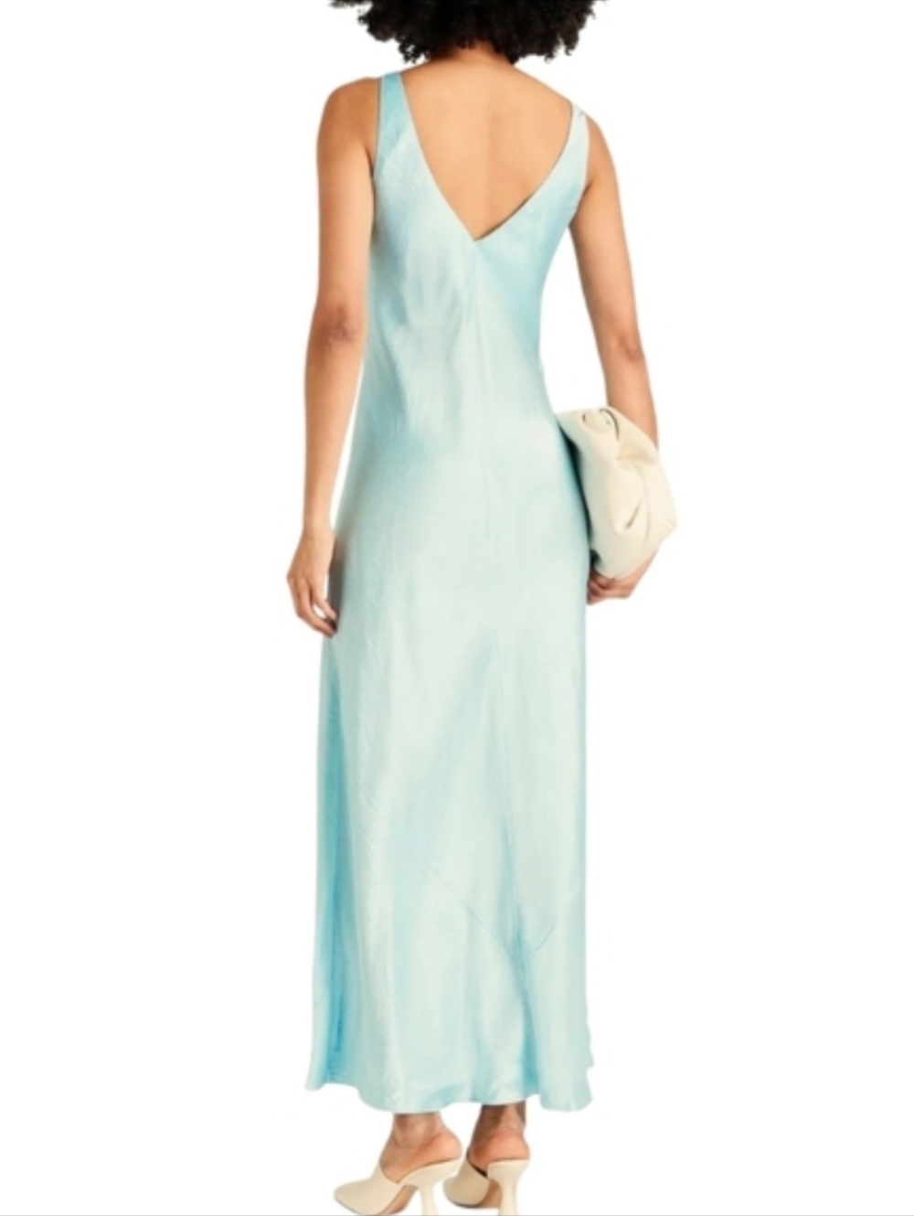 Vince V-neck Maxi Slip Dress Light Lagoon Beautiful Crinkle Satin Finish! - Picture 6 of 12